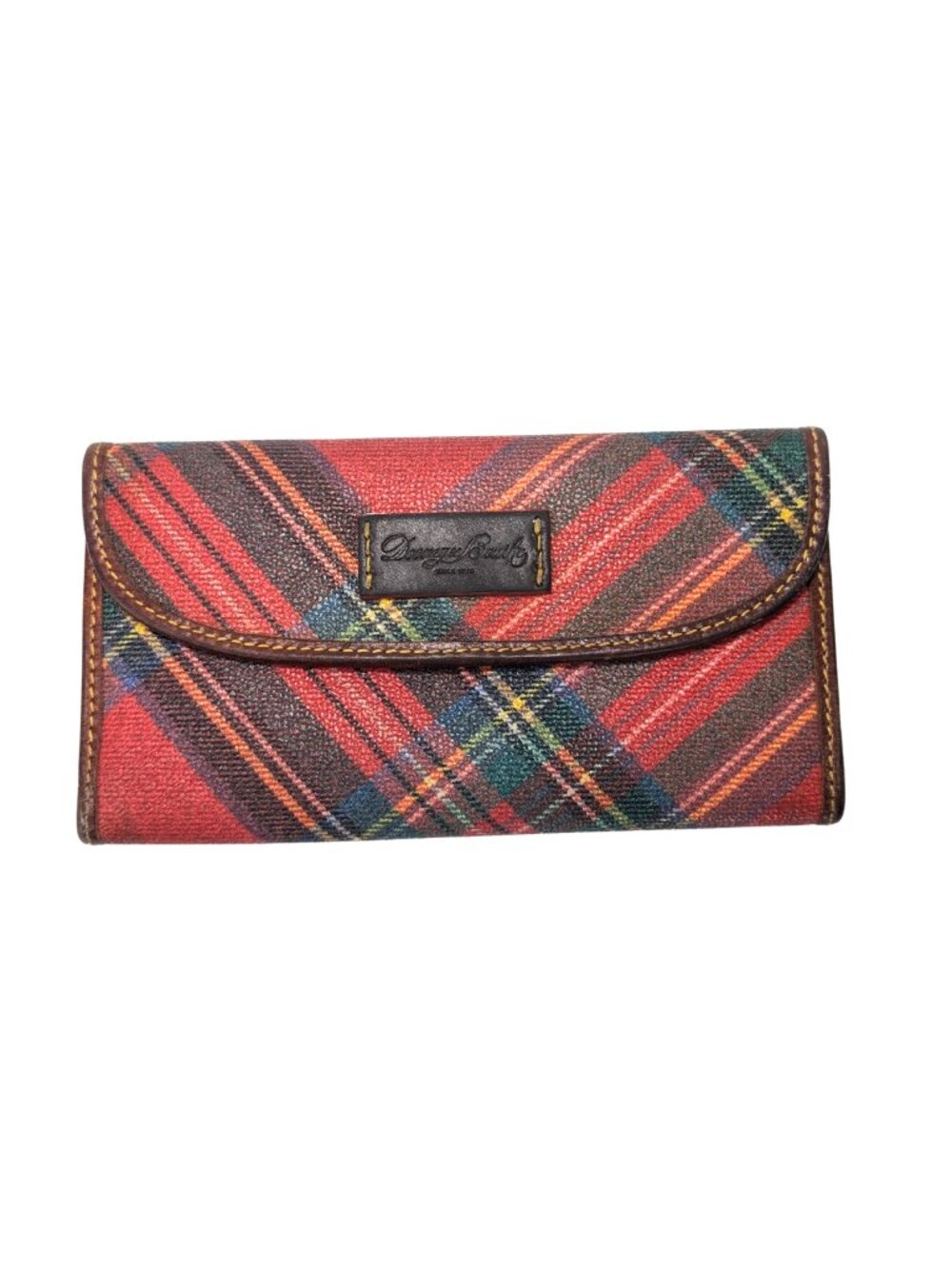 Dooney & Bourke Red Tartan Plaid Folding Envelope Continental Leather Wallet